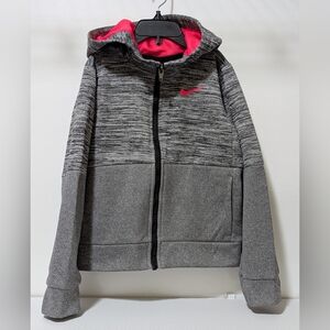Nike | Girl's 6X / L Therma Dri-Fit Full Zip Up Heather Gray & Hot Pink Hoodie